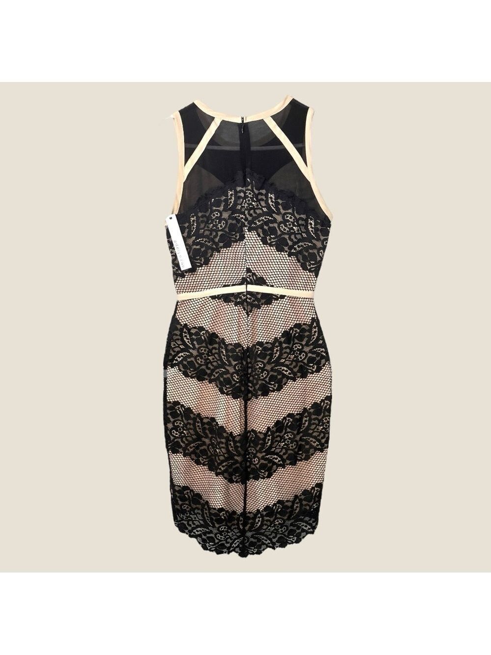 New Adelyn Rae Lace Bodycon Dress M Illusion Mesh Black&Nude Bandage Style Prom - Picture 6 of 12